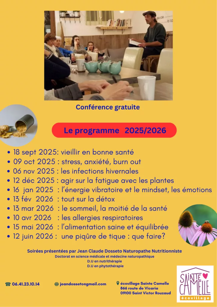 Cycle de conférences sur la santé et l'alimentation<br>par Jean-Claude Dosseto 1 Conferences 2025 et 2026