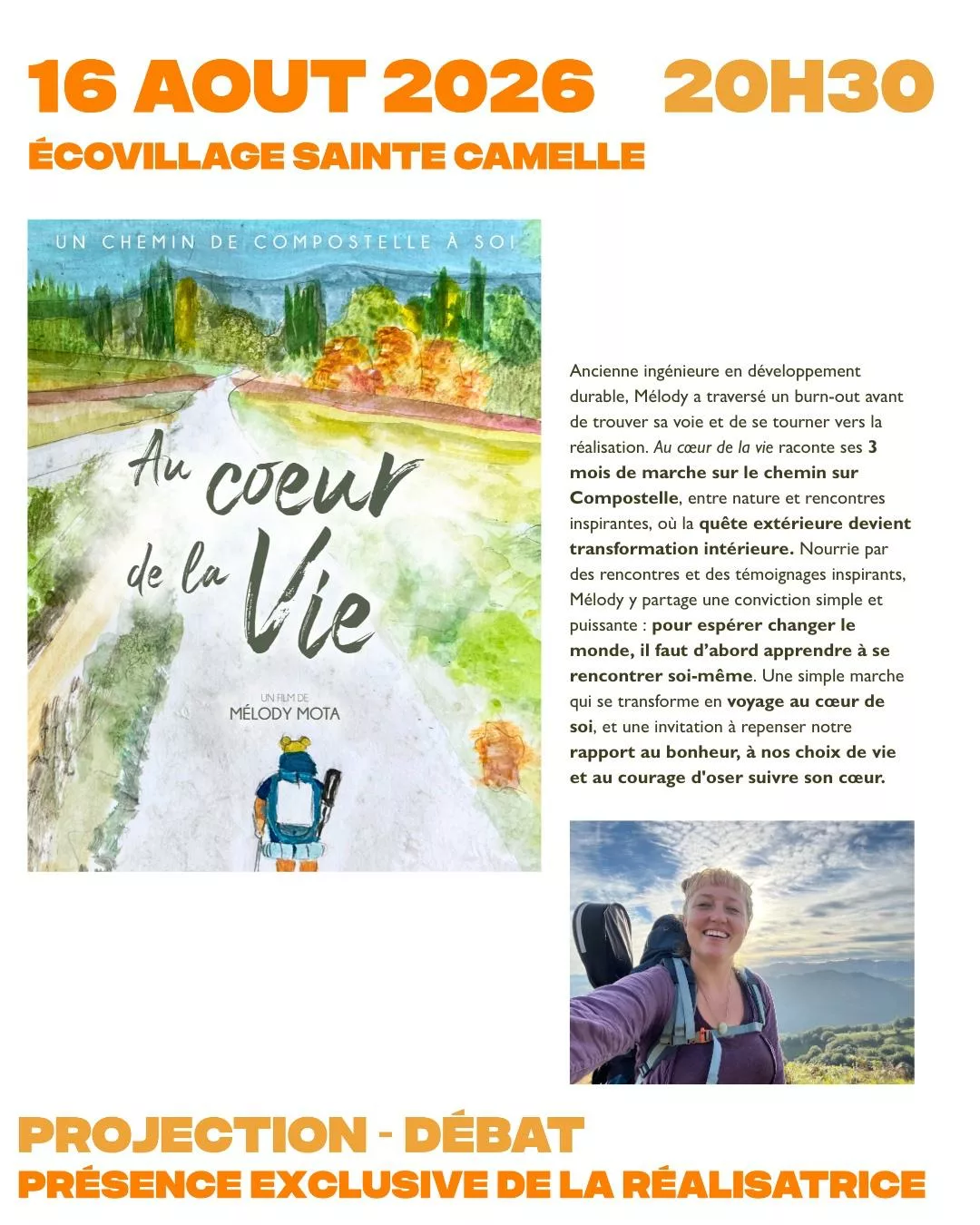 Projection du film "Au Cœur de la Vie" par Mélody Mota<br>dimanche 16 août à 20h30 1 Projection Au Coeur de la Vie